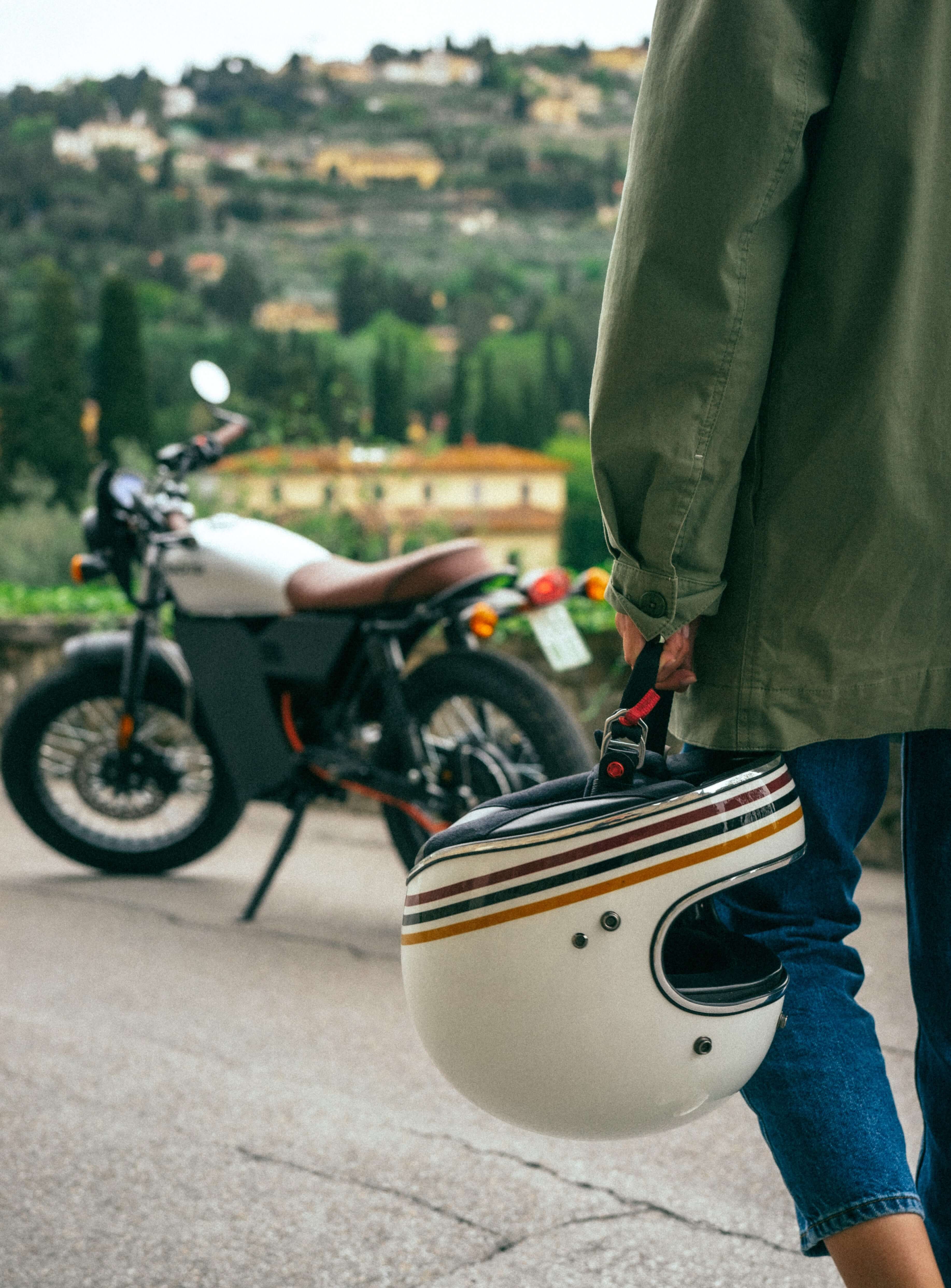 Vintage helmet and motorcycle